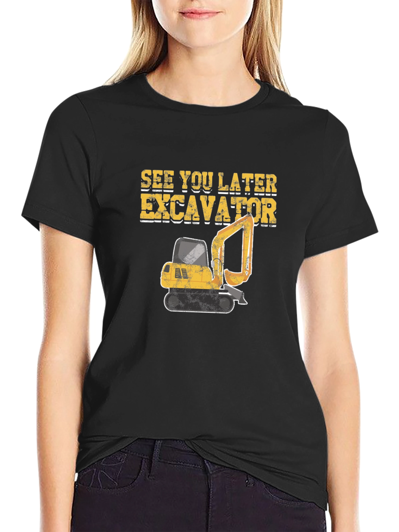 Black See You Later Excavator Black Cotton T-Shirt view 2