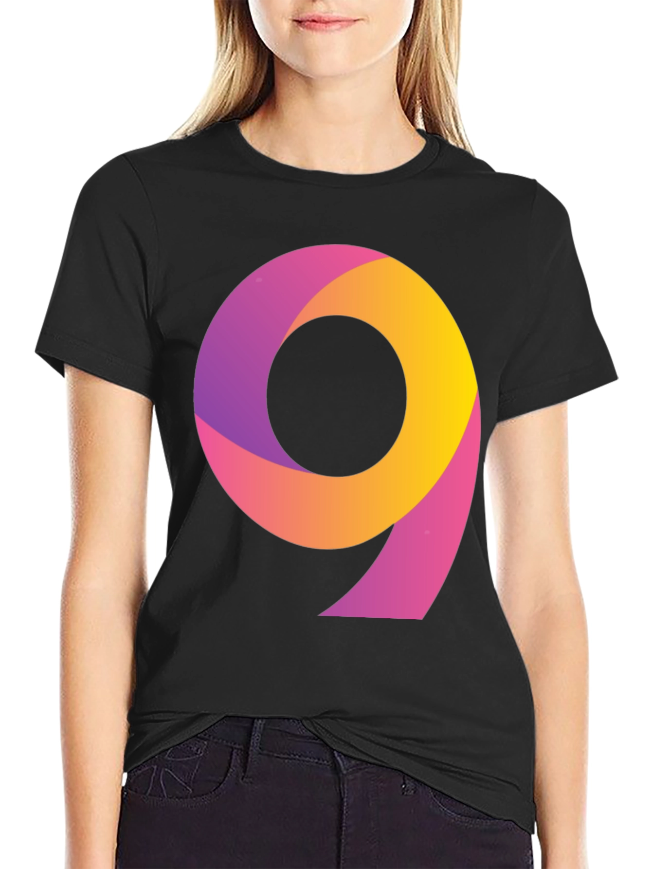 Black Gradient Number 9 Black T-Shirt view 2