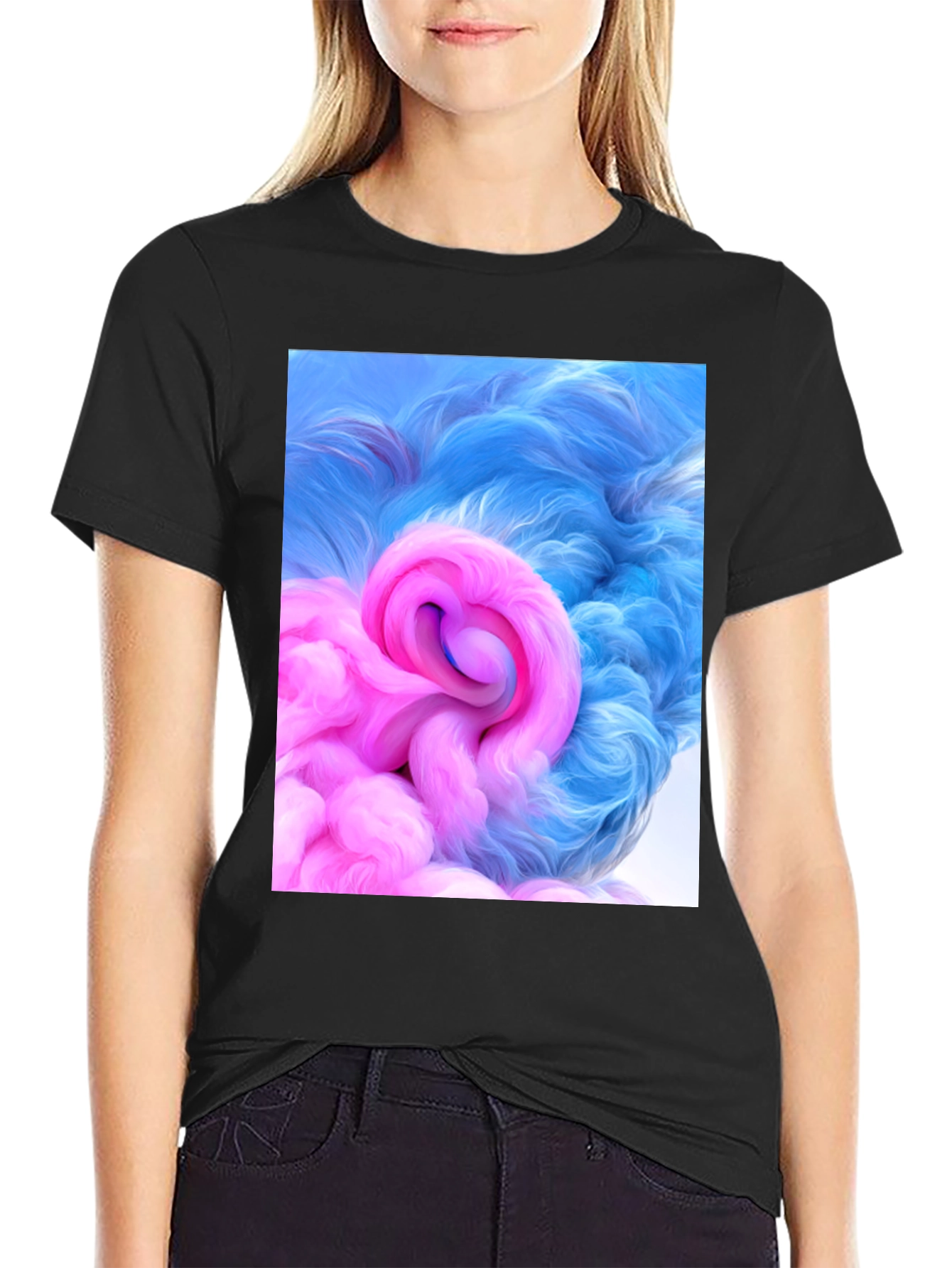 Black Abstract Swirl Graphic Tee - Modern Art T-Shirt view 2