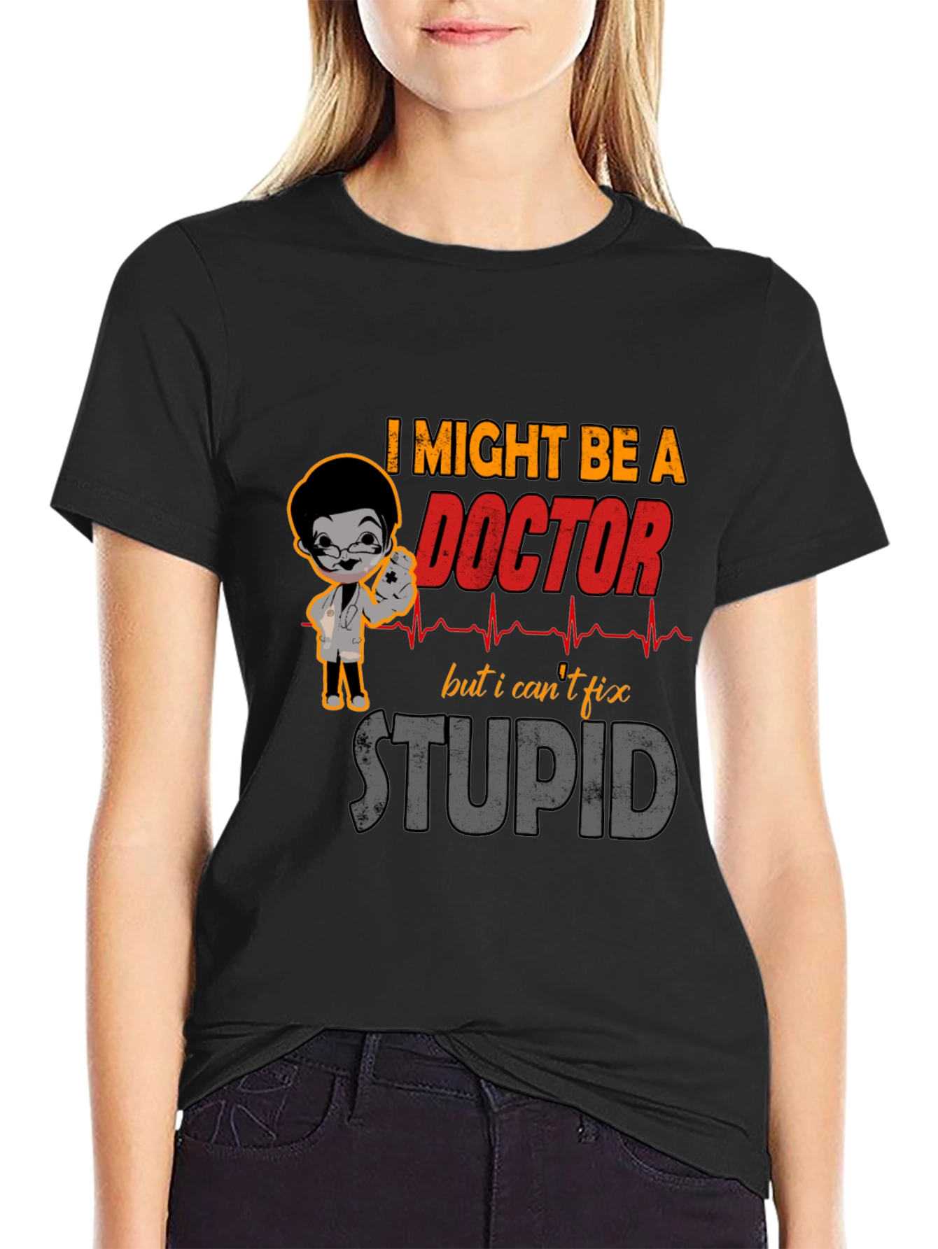Black Funny Doctor T-Shirt - I Might Be A Doctor But... view 2