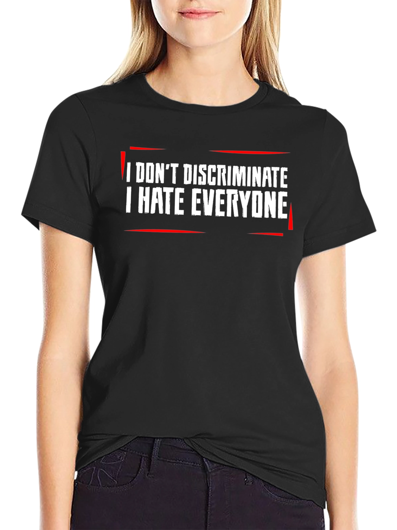 Black I Don't Discriminate, I Hate Everyone Black T-Shirt view 2