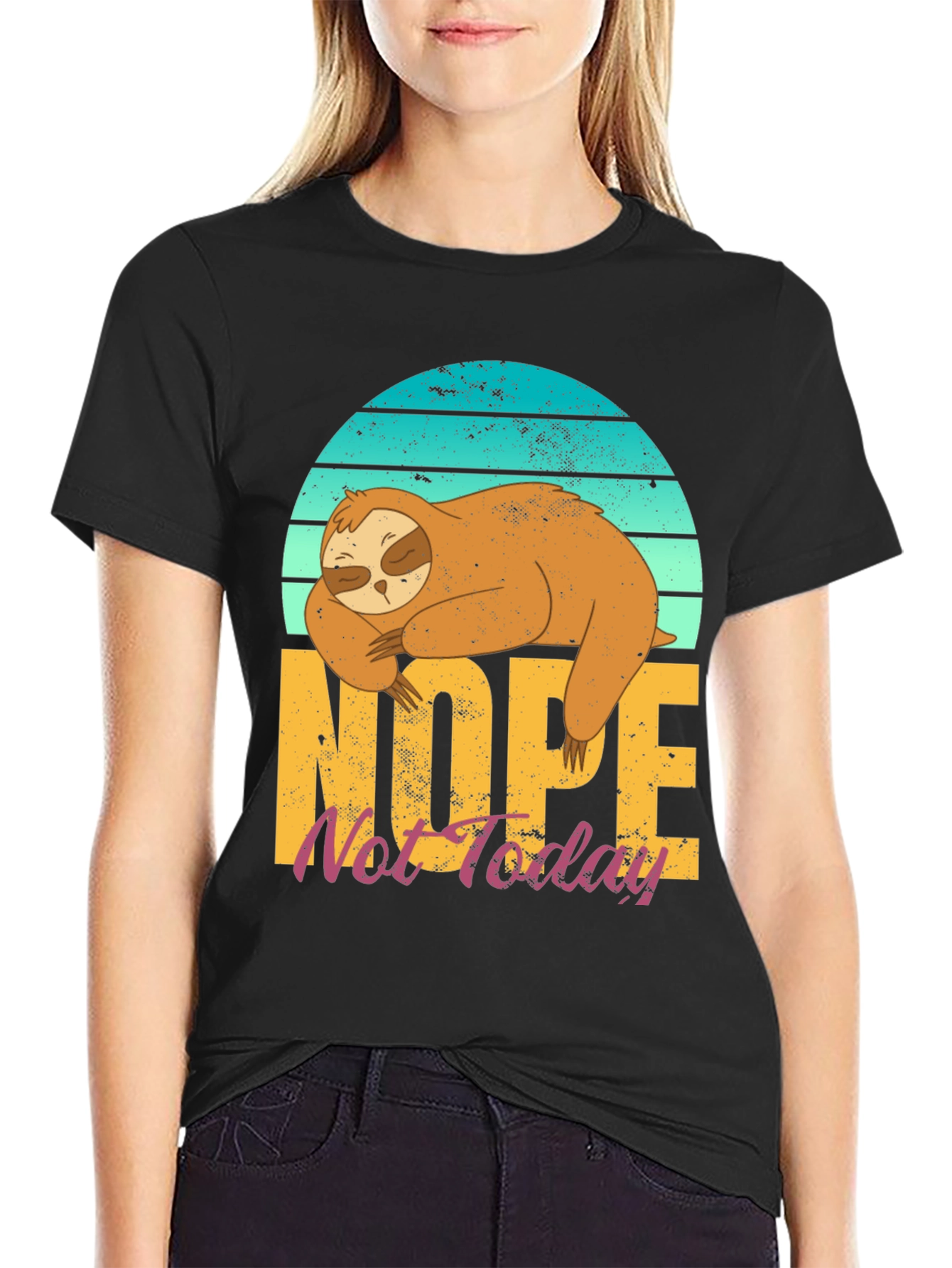 Black Nope Not Today Sloth T-Shirt view 2