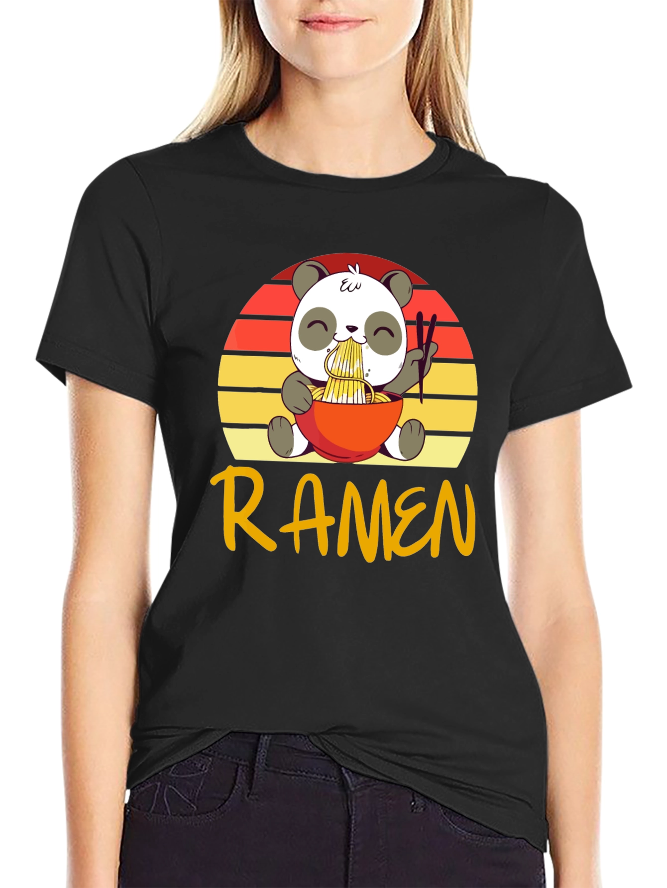 Black Cute Panda Ramen T-Shirt view 2