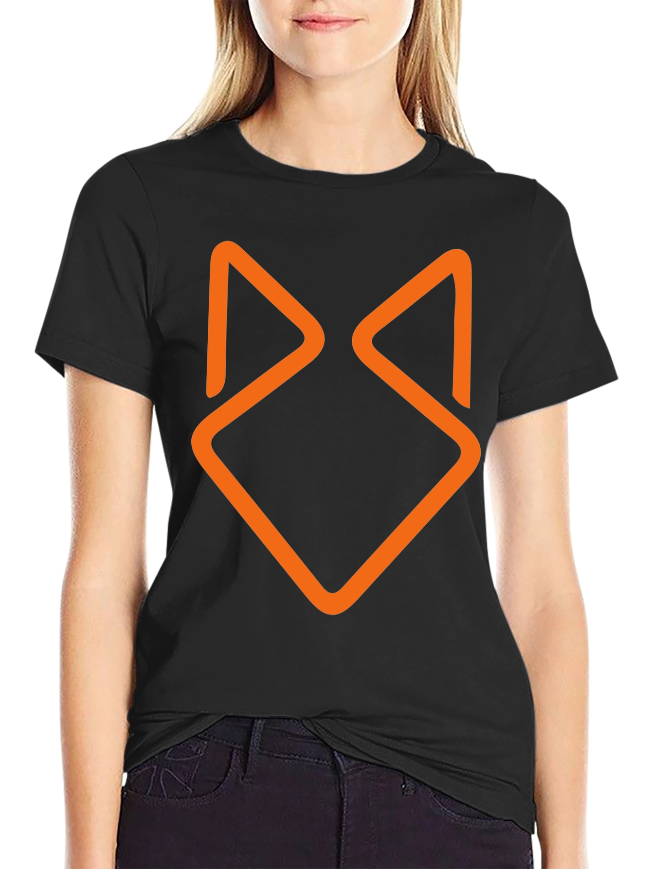 Black Modern Geometric Fox Head Graphic Tee - Black view 2