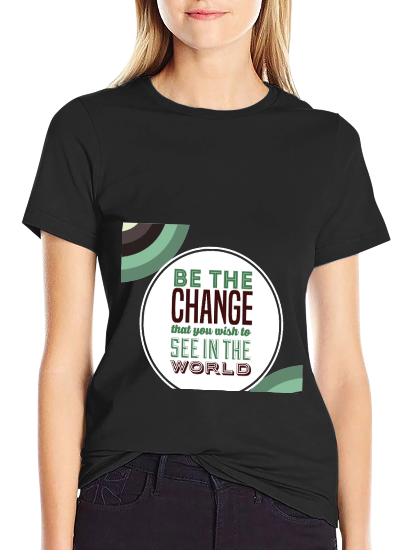 Black Inspirational Graphic T-Shirt - Be The Change view 2