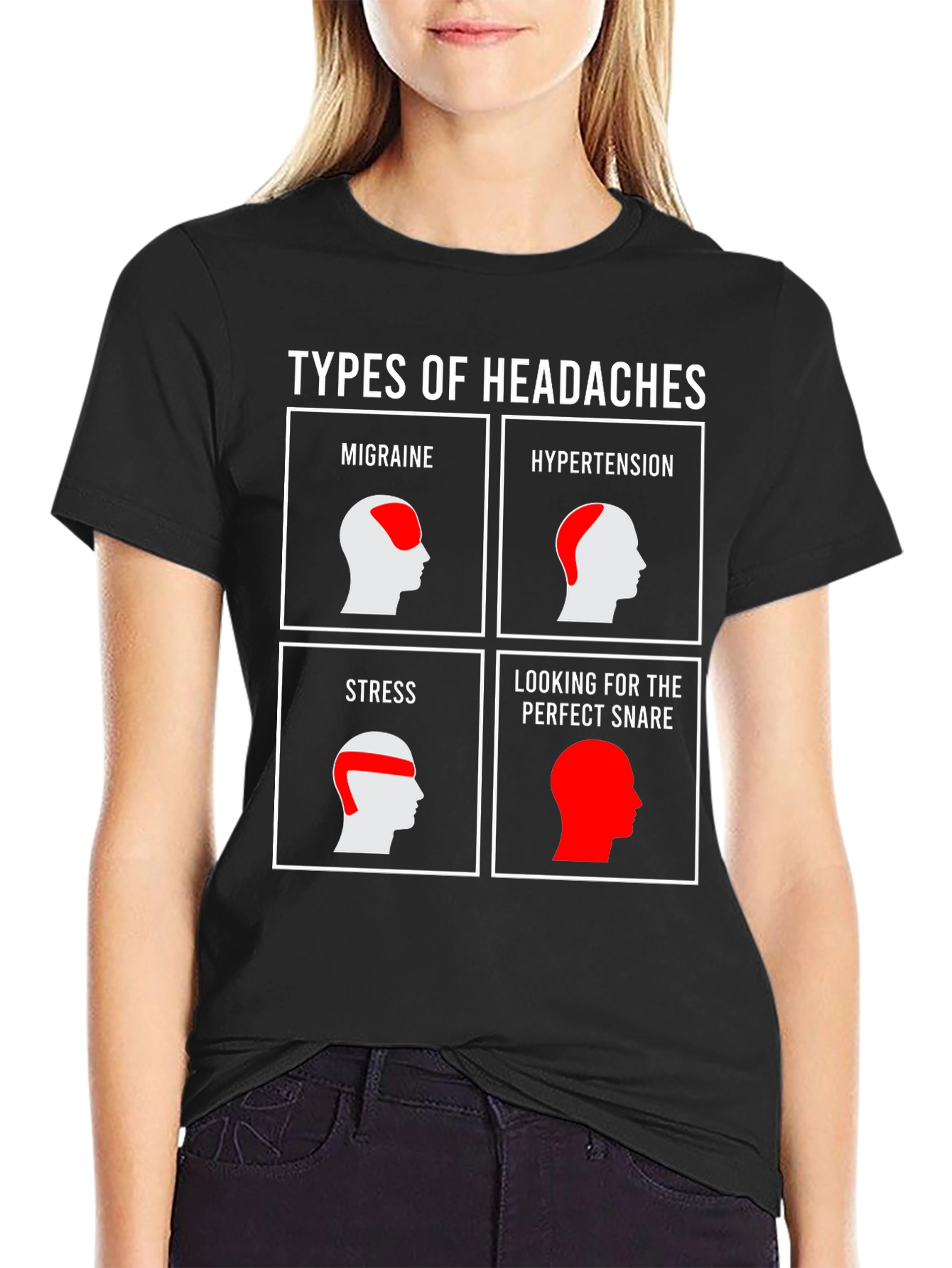 Black Types of Headaches Funny T-Shirt view 2