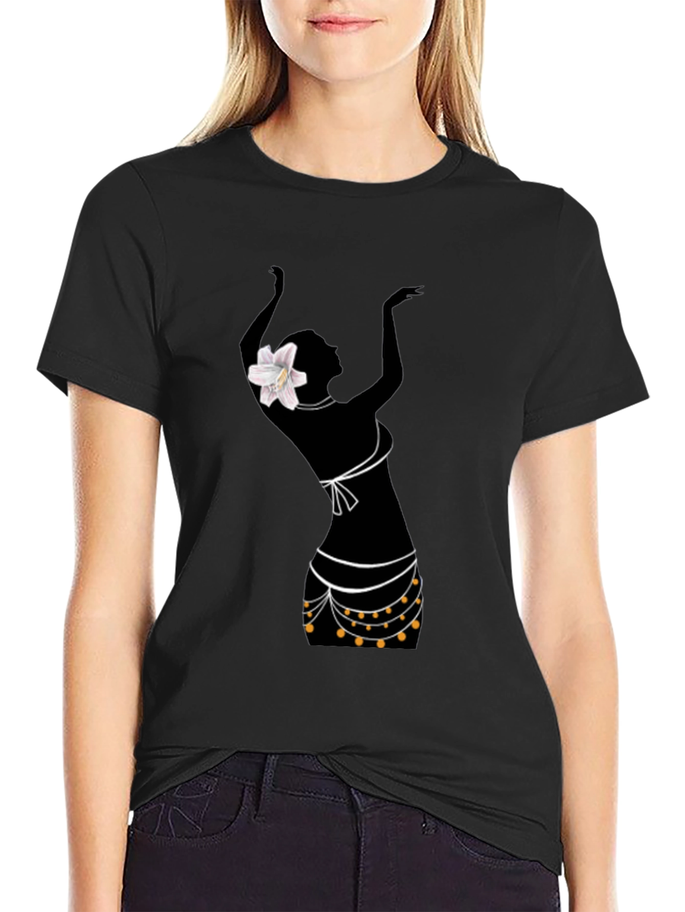 Black Silhouette Dancer Graphic Tee - Stylish Black T-Shirt view 2
