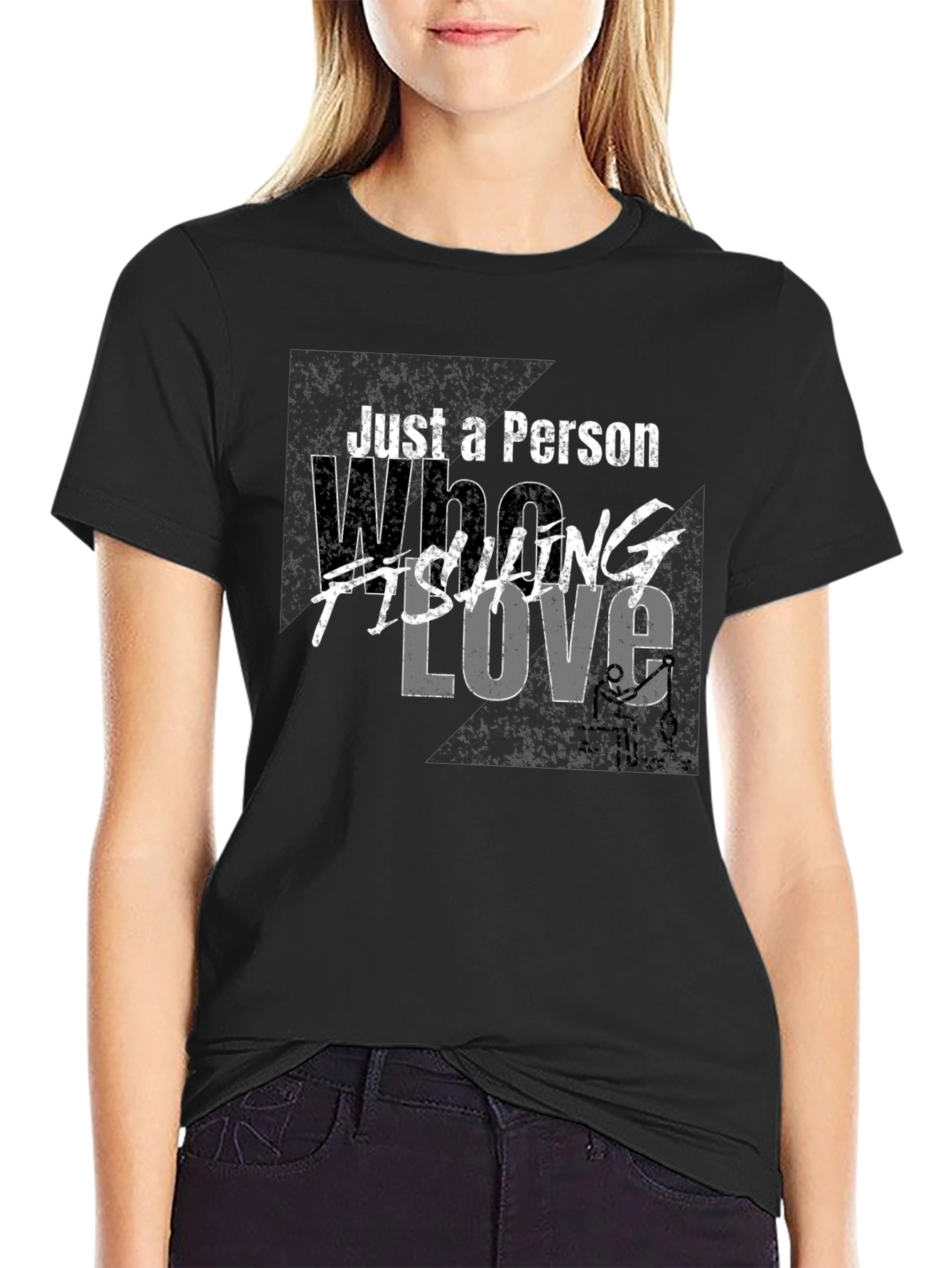 Black Just a Person Who Loves Fishing Black T-Shirt view 2