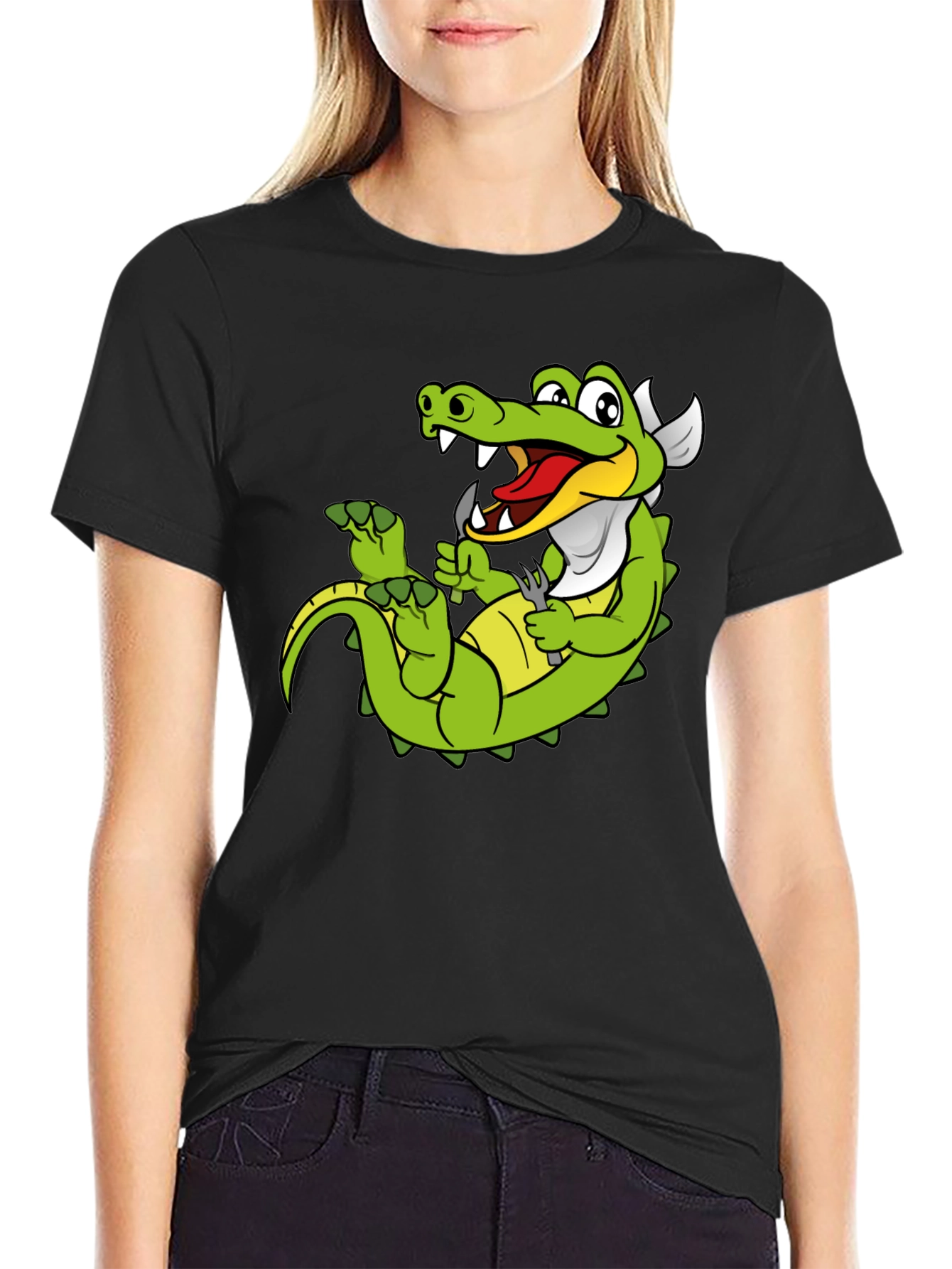 Black Funny Alligator Cartoon T-Shirt view 2
