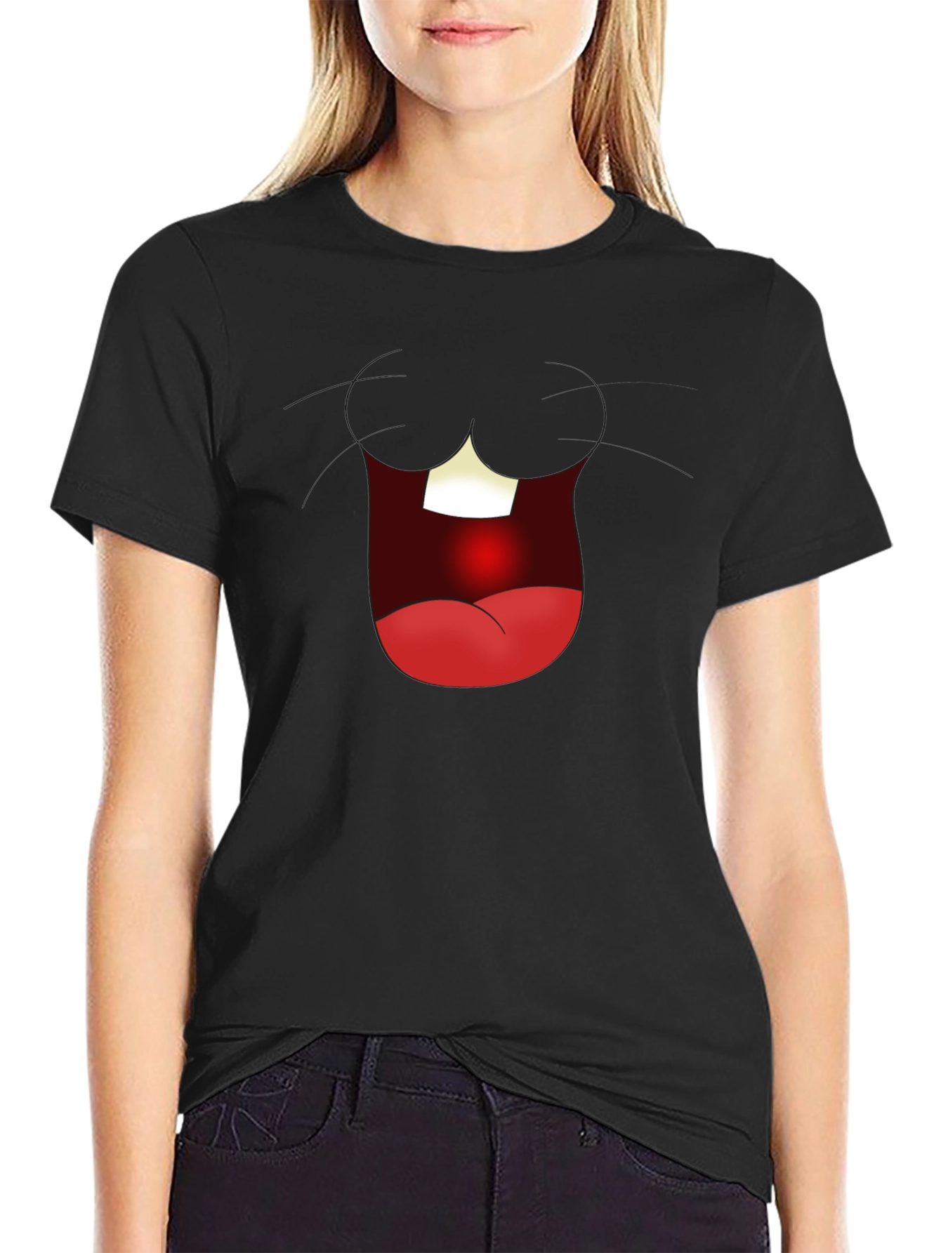 Black Funny Open Mouth Graphic Tee - Black view 2