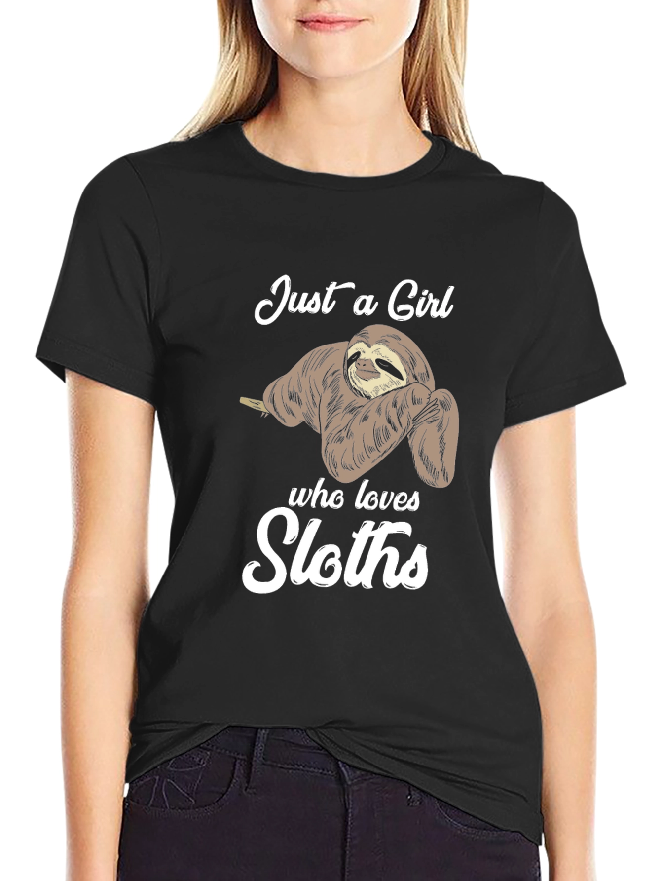 Black Just a Girl Who Loves Sloths Graphic T-Shirt view 2