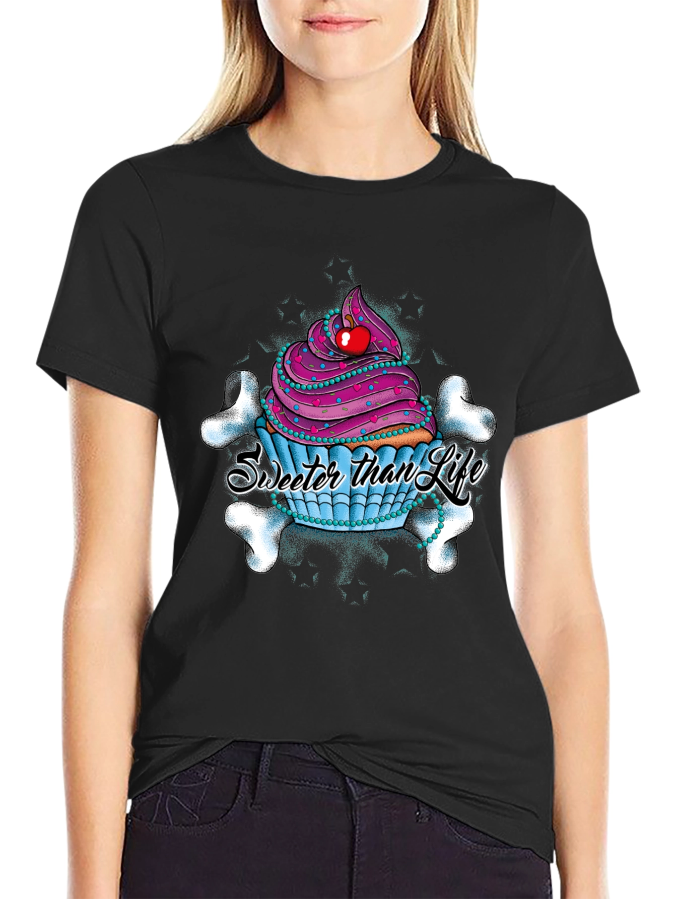 Black Cupcake Skull Graphic T-Shirt - Sweeter Than Life view 2