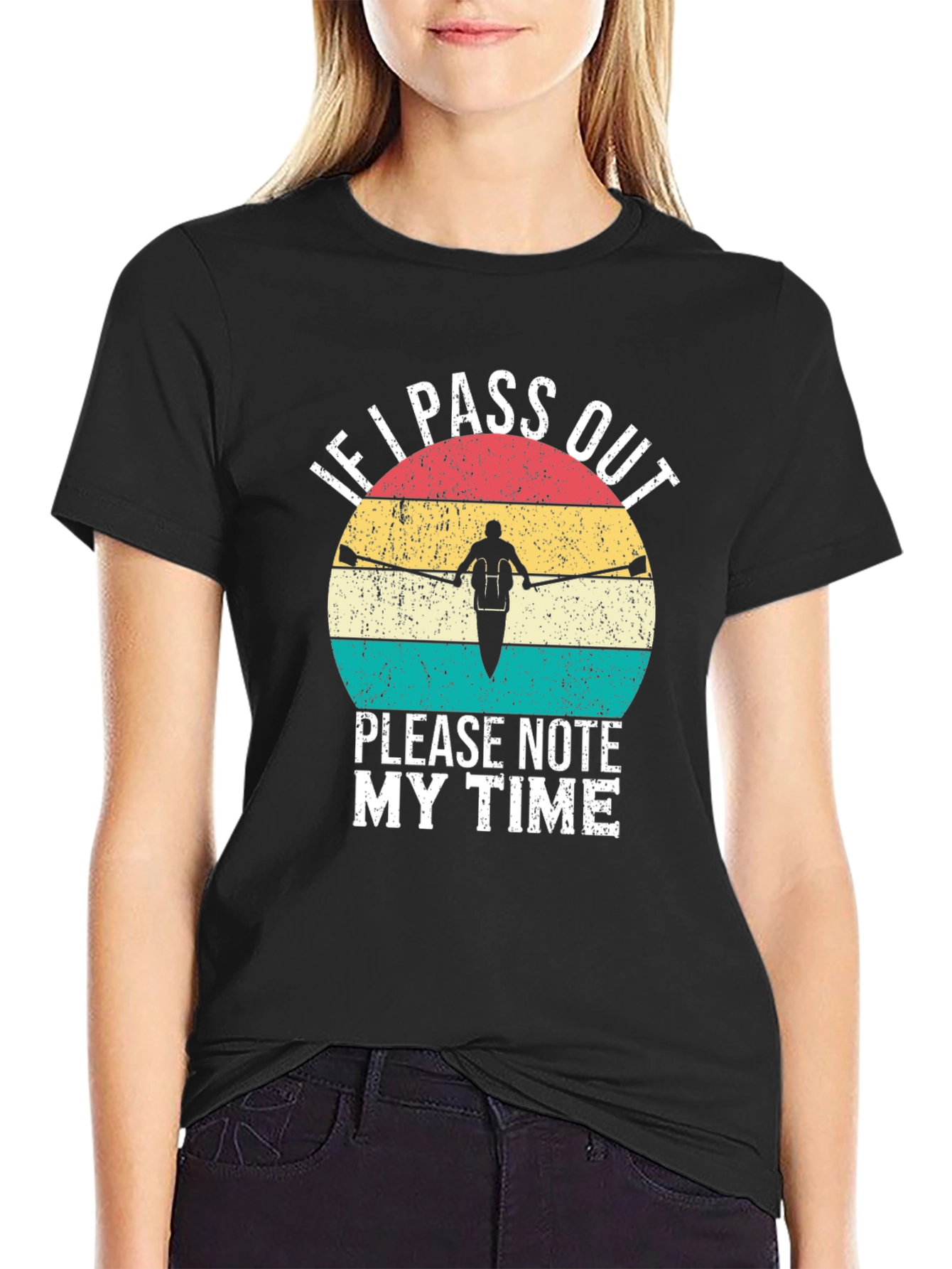Black Rowing T-Shirt - Funny "Note My Time" Design view 2
