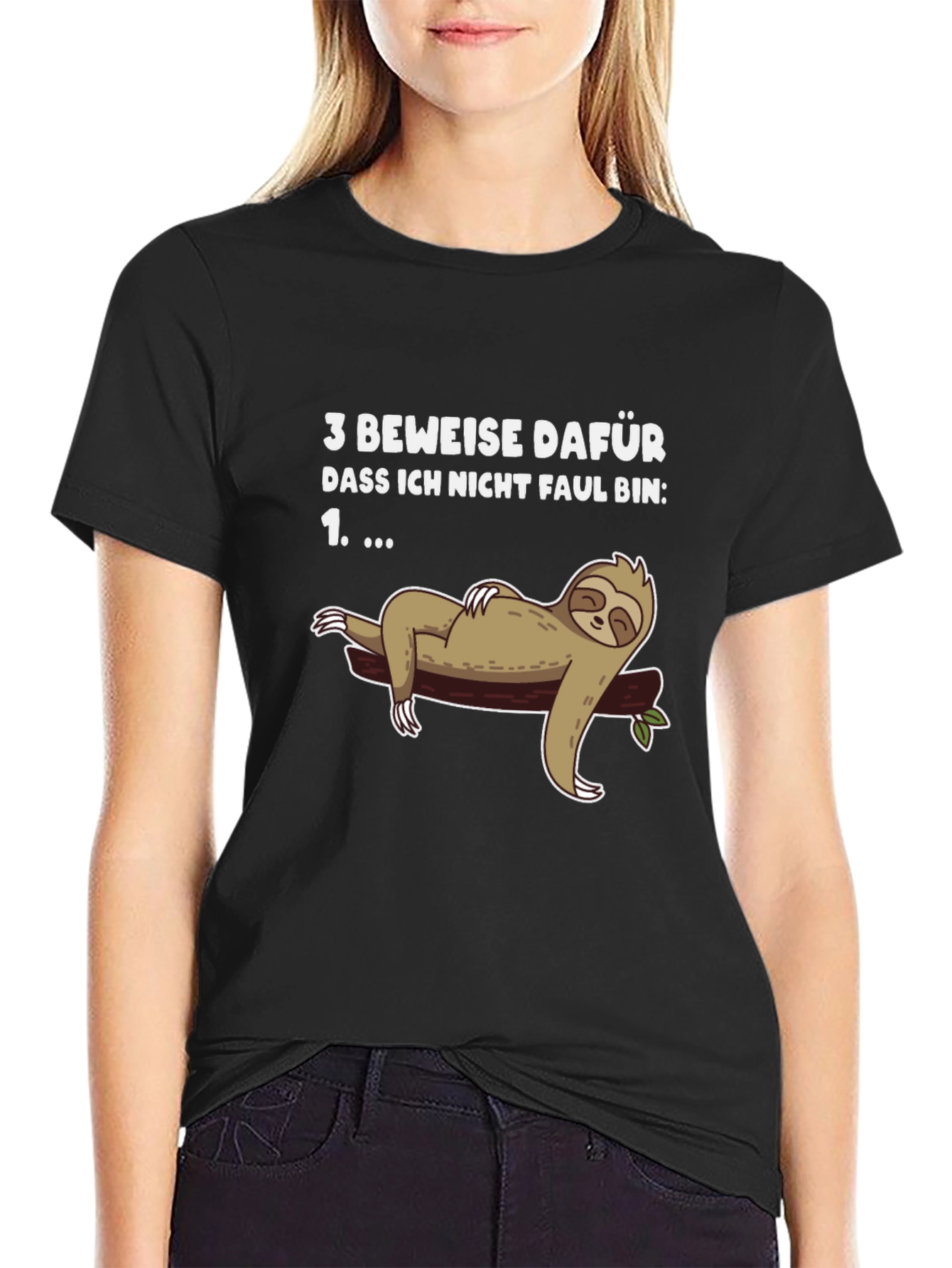 Black Funny Sloth Lazy Humor Graphic Tee - Black view 2