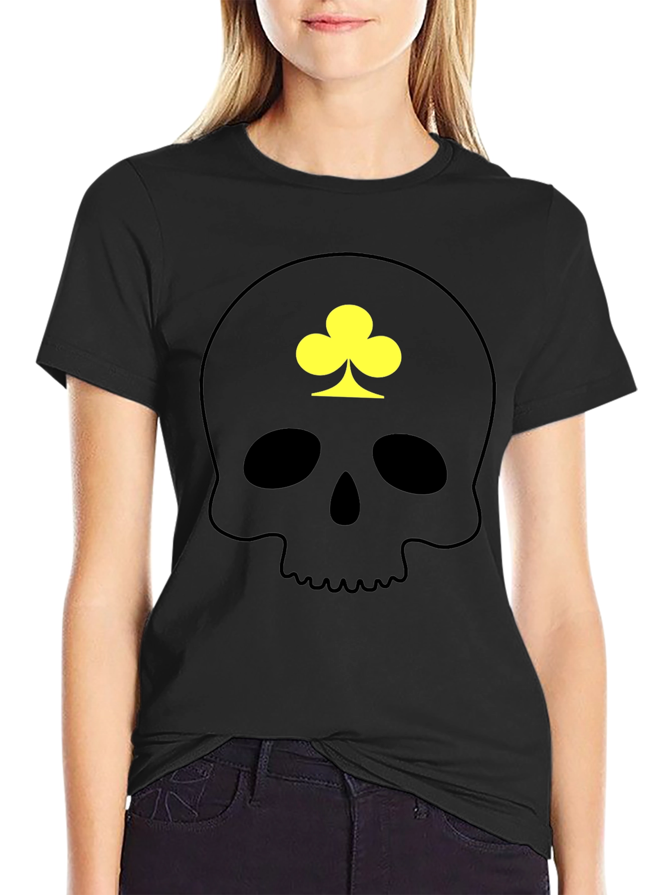 Black Skull & Clover Graphic T-Shirt - Casual Black Tee view 2