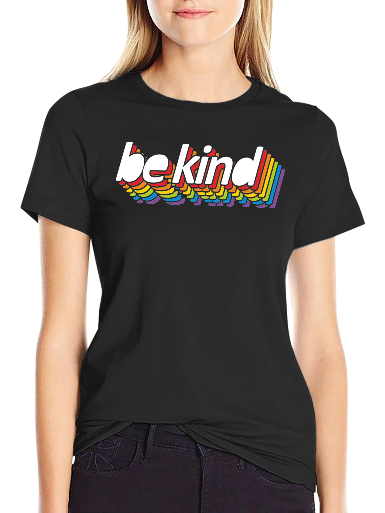 Black Be Kind Rainbow T-Shirt - Stylish Casual Tee view 2