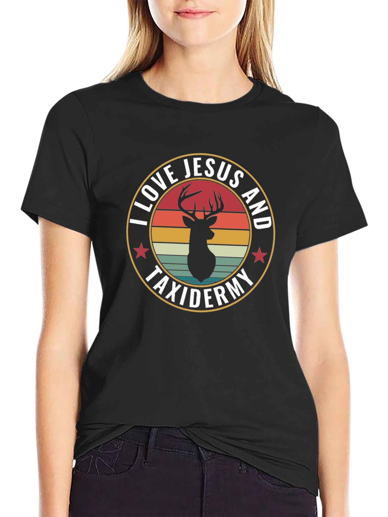 Black I Love Jesus and Taxidermy Deer Graphic T-Shirt view 2