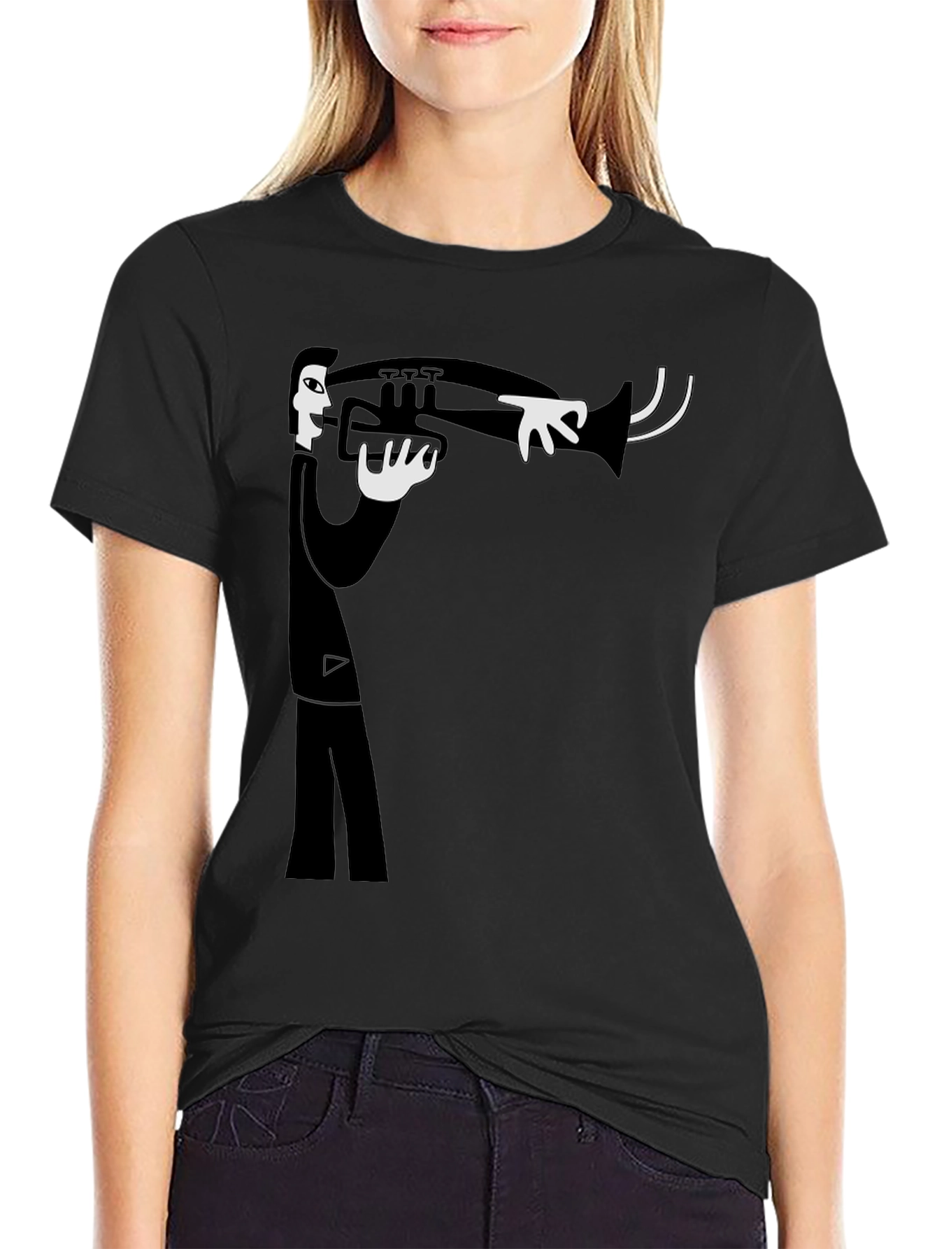 Black Jazz Musician Graphic T-Shirt - Black Cotton Tee view 2