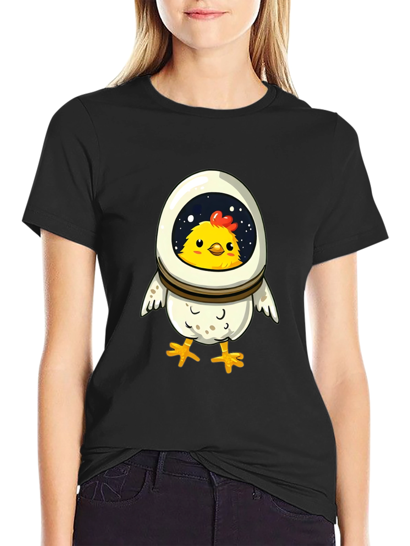 Black Astronaut Chicken T-Shirt - Fun Space Design view 2