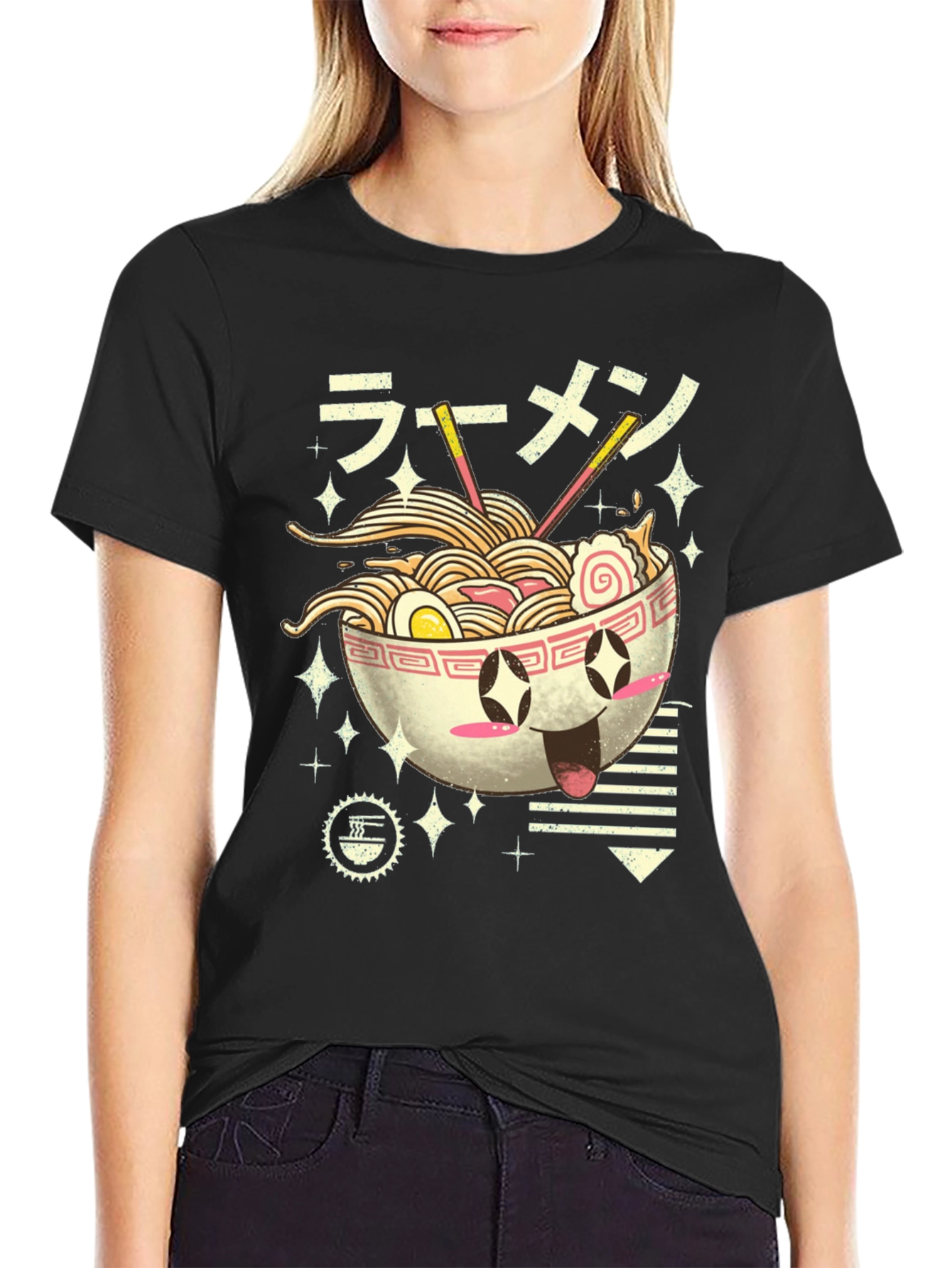 Black Kawaii Ramen Bowl Graphic Tee - Black view 2