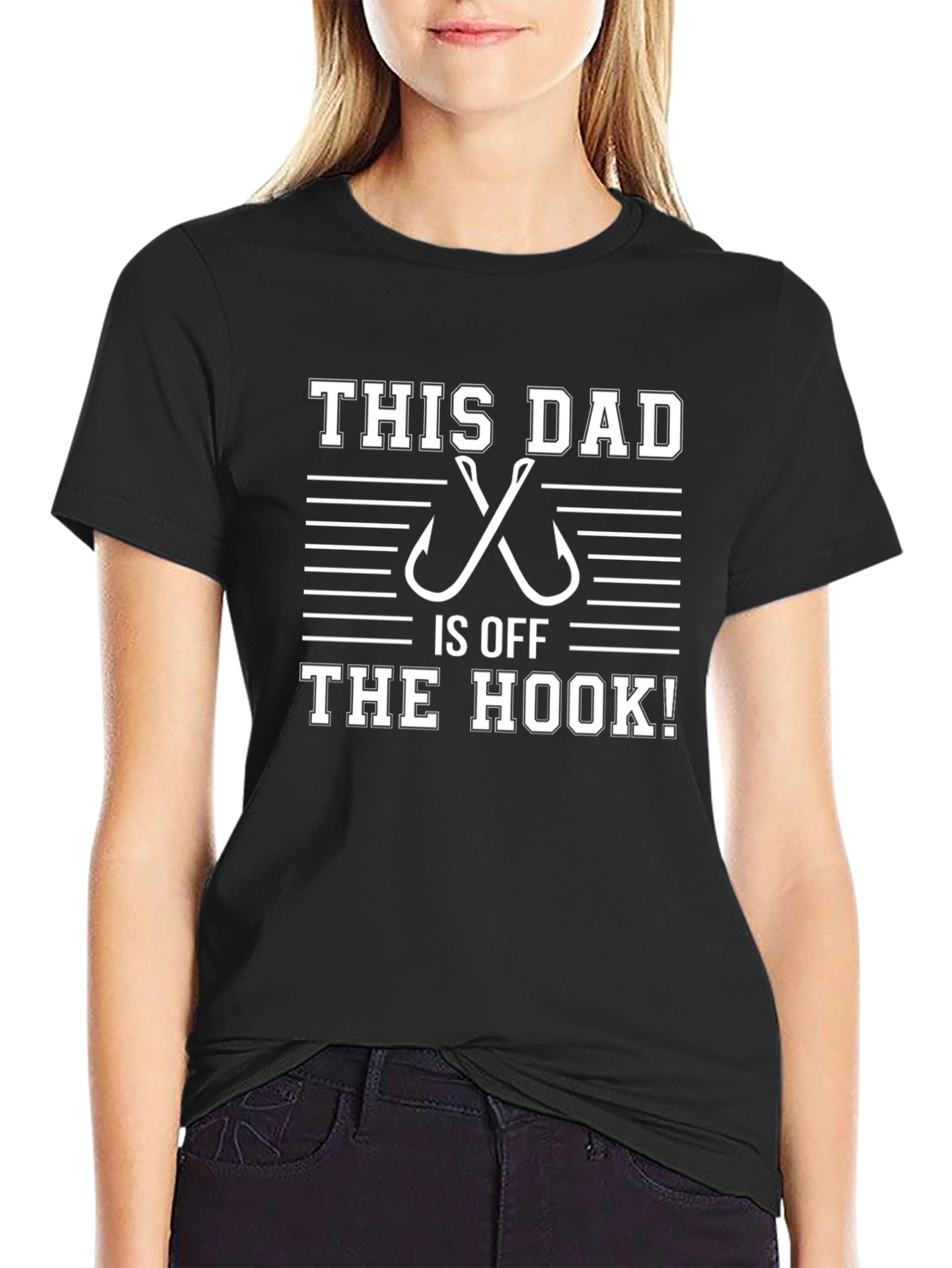 Black This Dad Is Off The Hook T-Shirt - Fishing Humor Apparel view 2