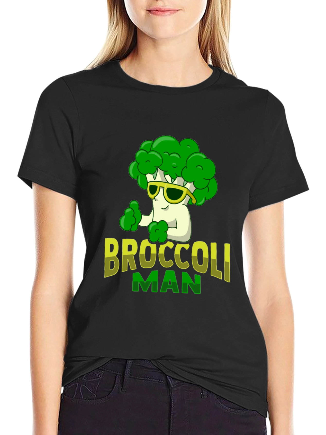 Black Broccoli Man Graphic T-Shirt - Funny Veggie Tee view 2