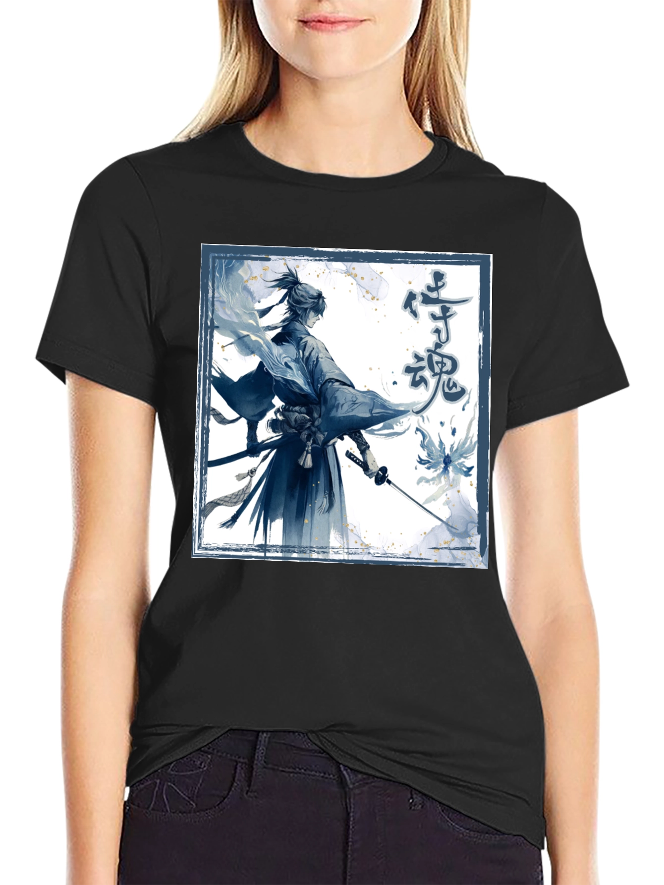Black Samurai Spirit Graphic Tee - Men's Black T-Shirt view 2