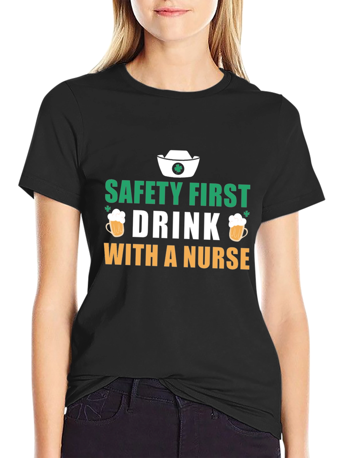 Black Safety First Drink with a Nurse Black T-Shirt view 2