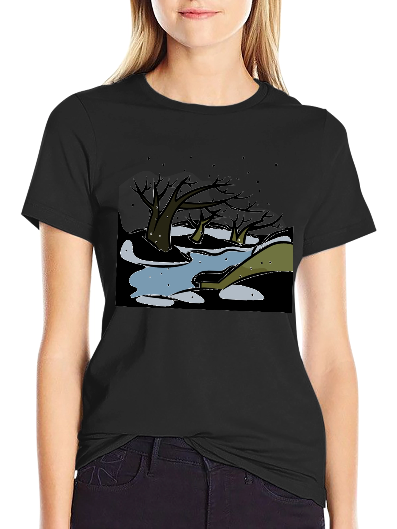 Black Dark Swamp Graphic Tee - Unique Design view 2