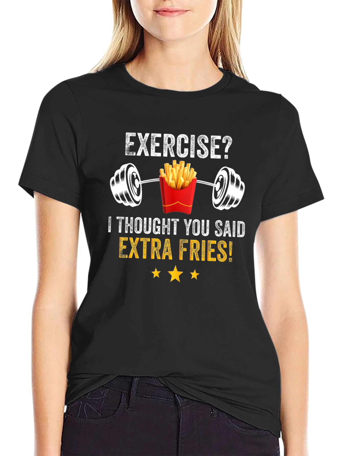 Black Funny Workout Gym French Fries Foodie T-Shirt view 2