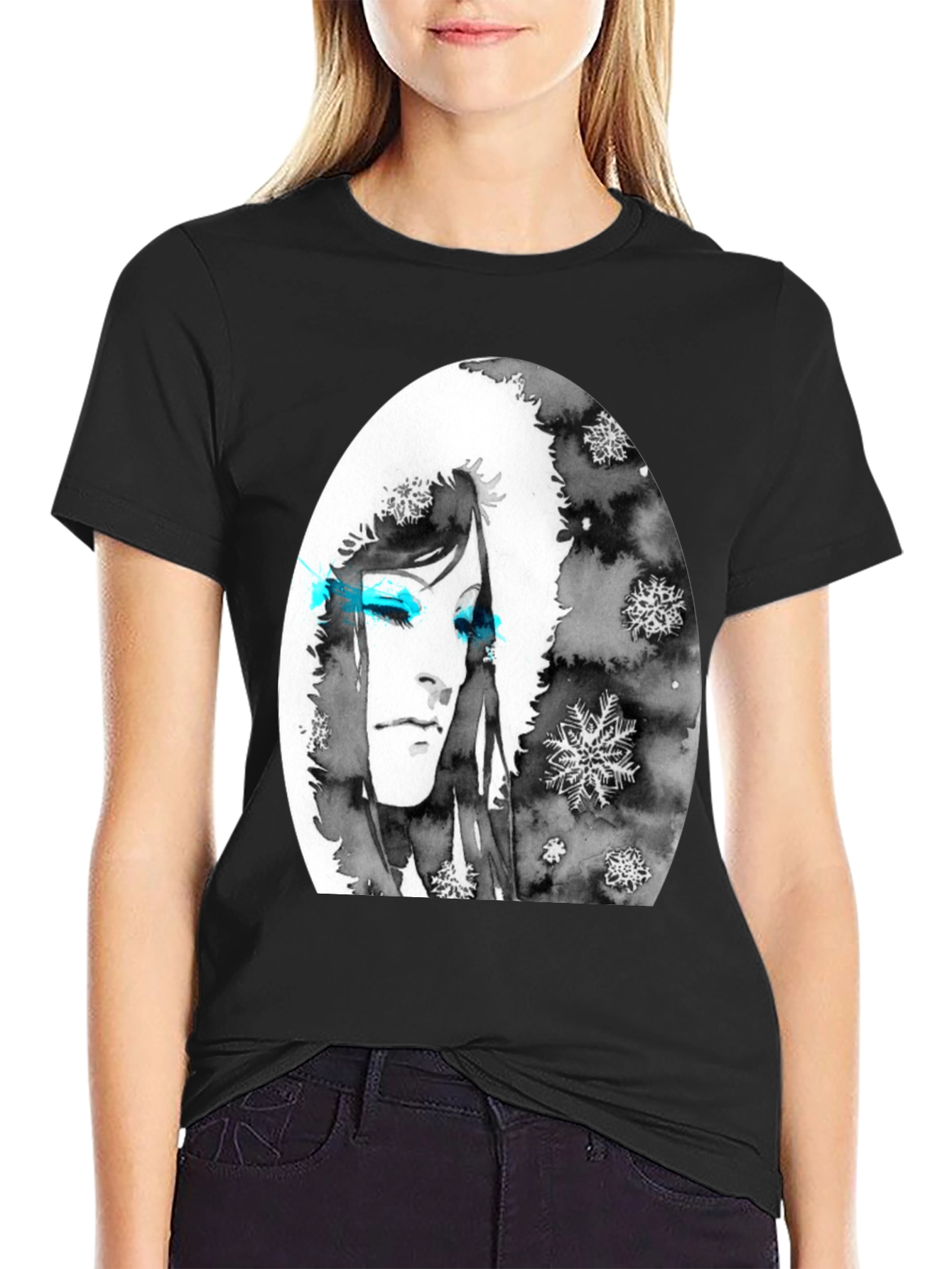 Black Winter Woman Graphic Tee - Soft Black Cotton view 2