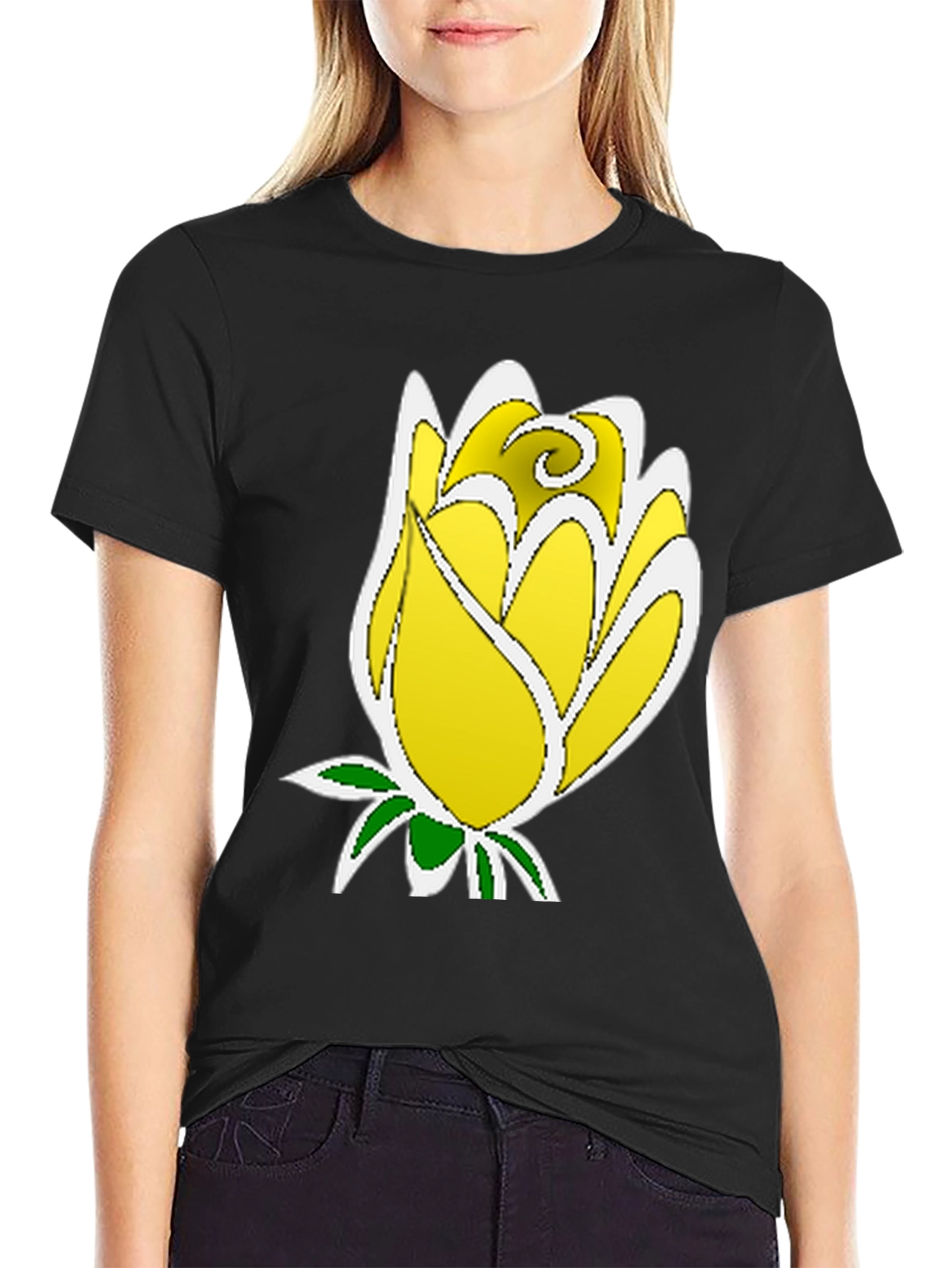 Black Yellow Rose Graphic Tee - Stylish Men's Black T-Shirt view 2