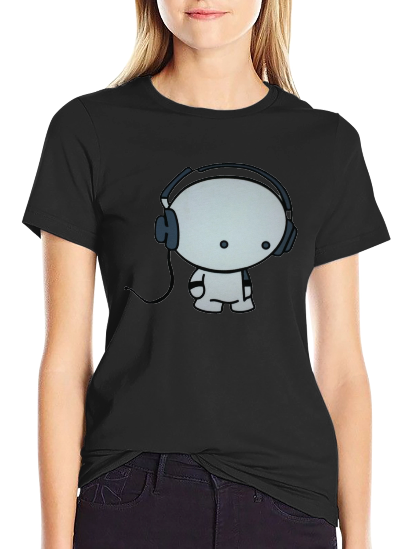 Black Cool Cartoon Character Graphic Black T-Shirt view 2