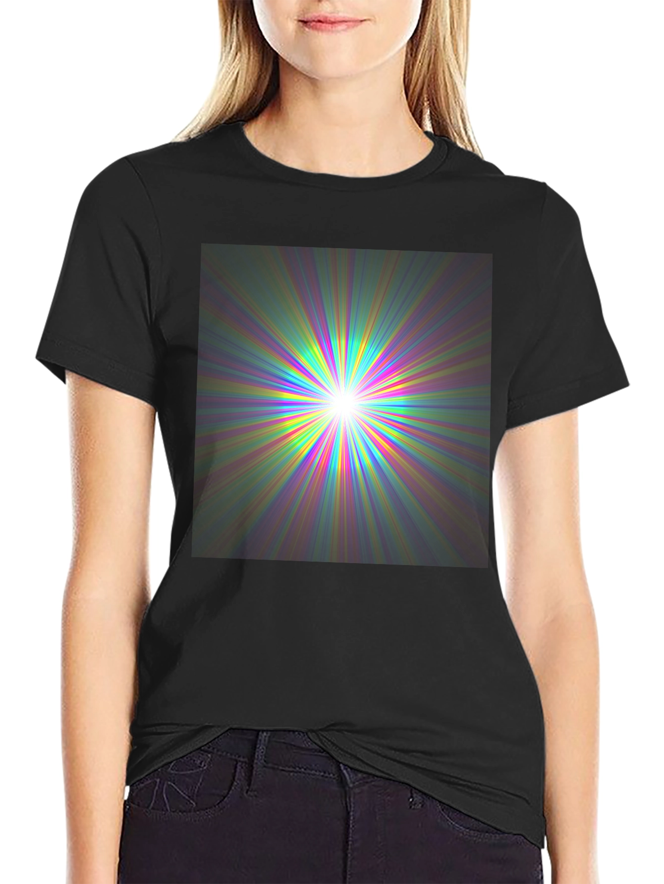Black Prismatic Burst Graphic Tee - Vivid Color Explosion view 2