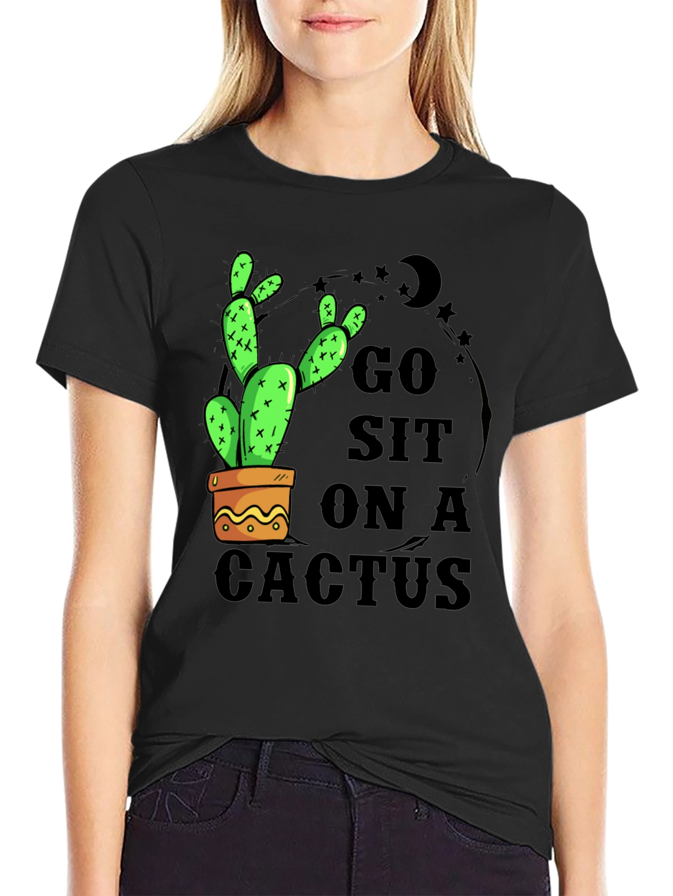 Black Go Sit On A Cactus T-Shirt - Funny Graphic Tee view 2