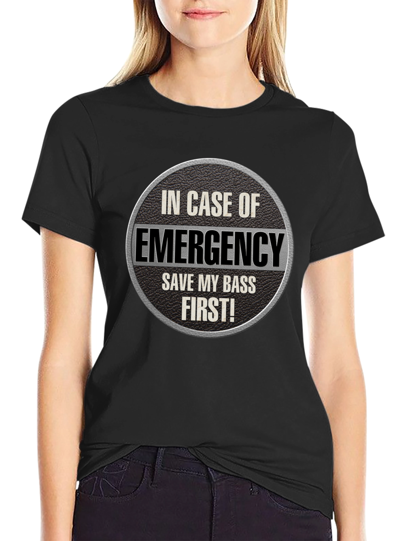 Black Emergency Save My Bass First T-Shirt view 2