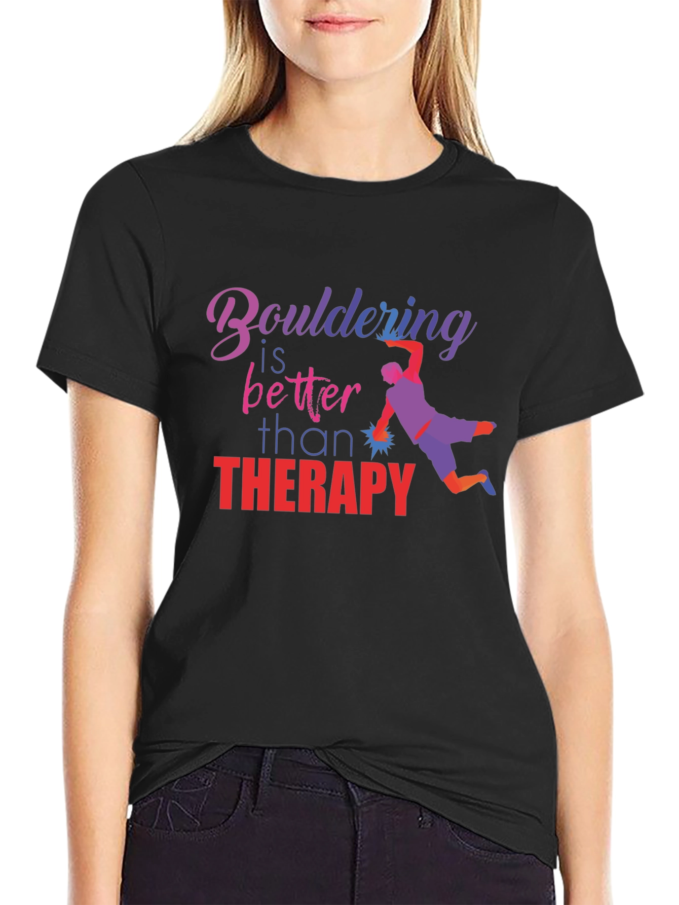 Black Bouldering is Better Than Therapy T-Shirt view 2