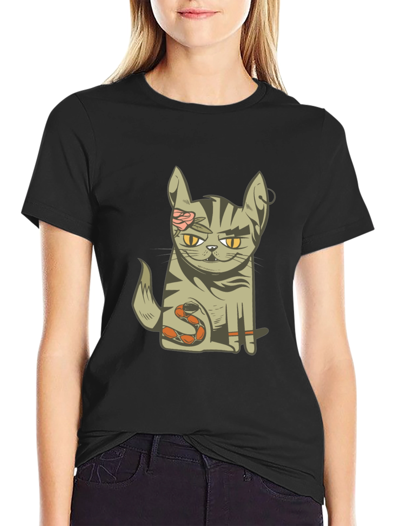 Black Zombie Cat T-Shirt - Unique Graphic Tee view 2