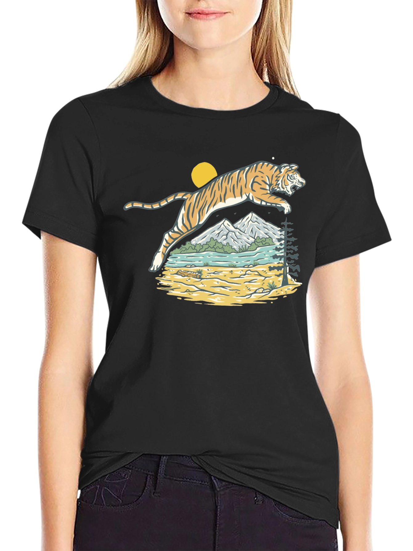 Black Tiger Landscape Graphic Black T-Shirt view 2