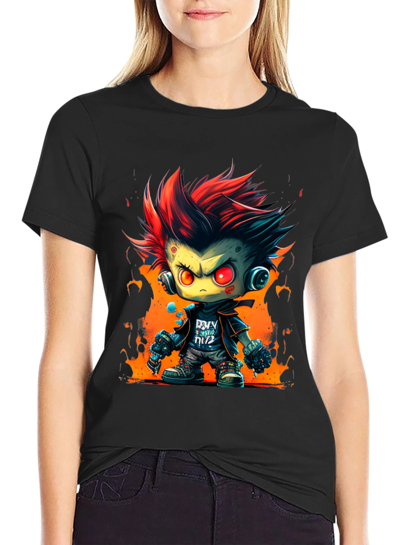 Black Cartoon Zombie Graphic Tee - Cool Edgy Design view 2