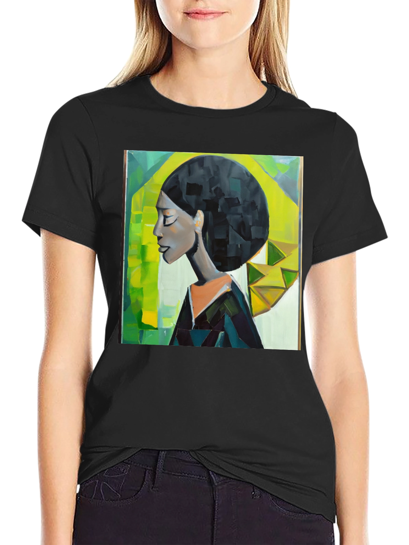 Black Artistic Afro Woman Graphic Tee - Black view 2