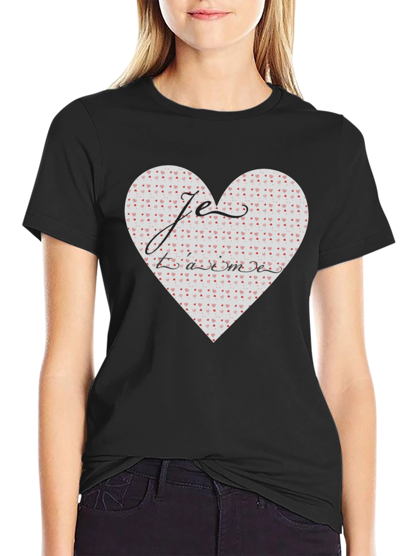 Black Je T'aime Heart Graphic Tee - Stylish Black T-Shirt view 2