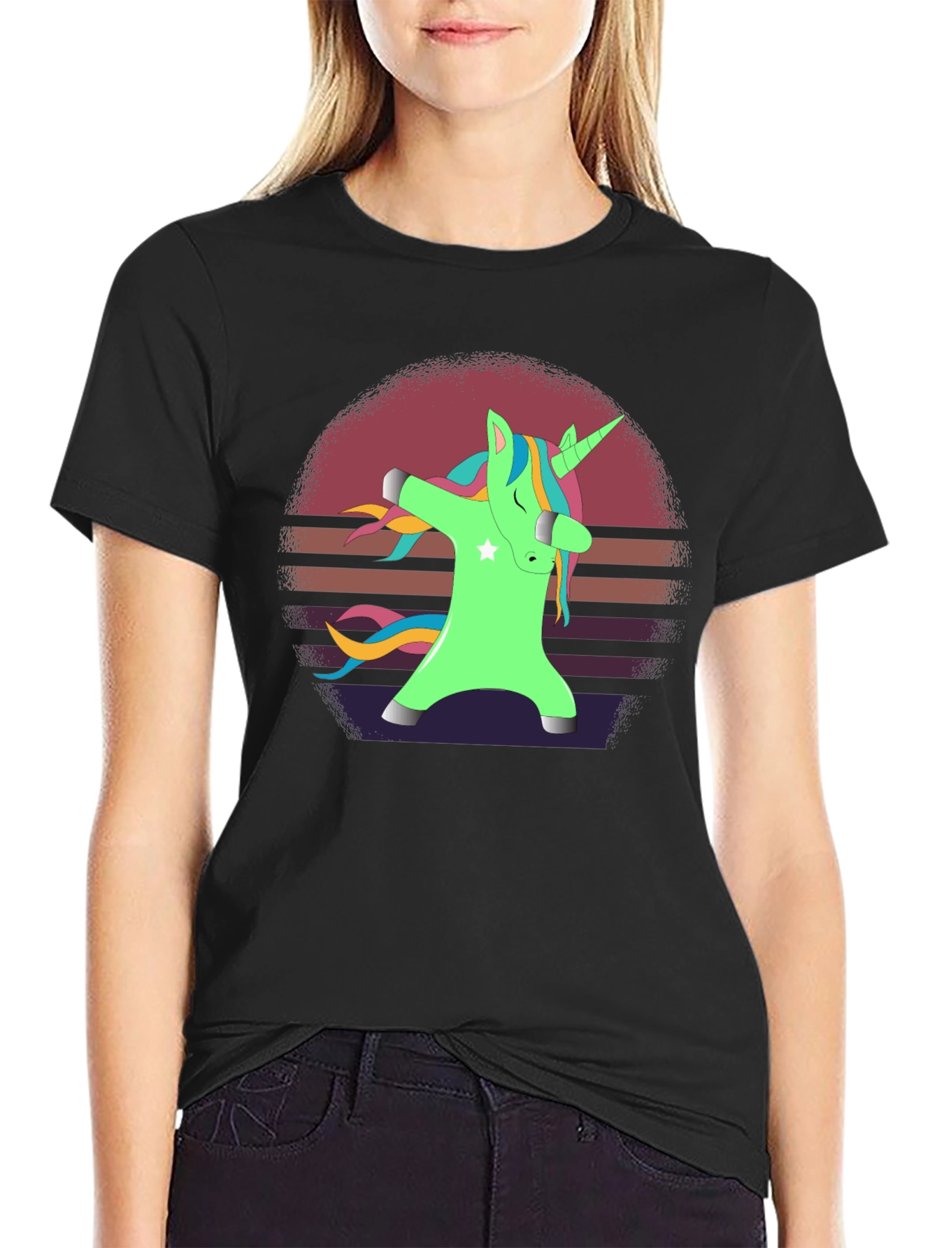Black Dabbing Unicorn T-Shirt view 2