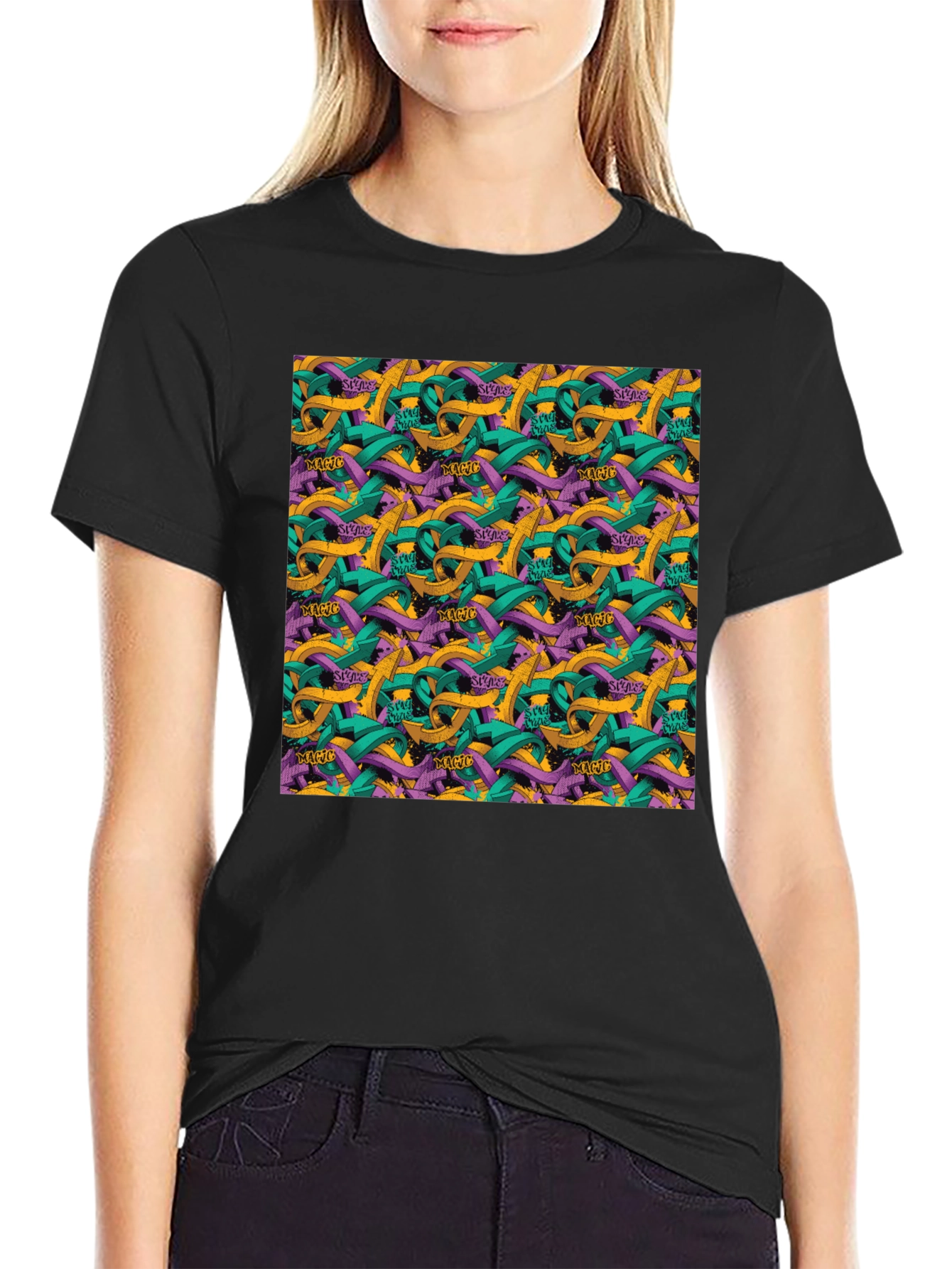 Abstract Arrow Graphic Black T-Shirt - 2