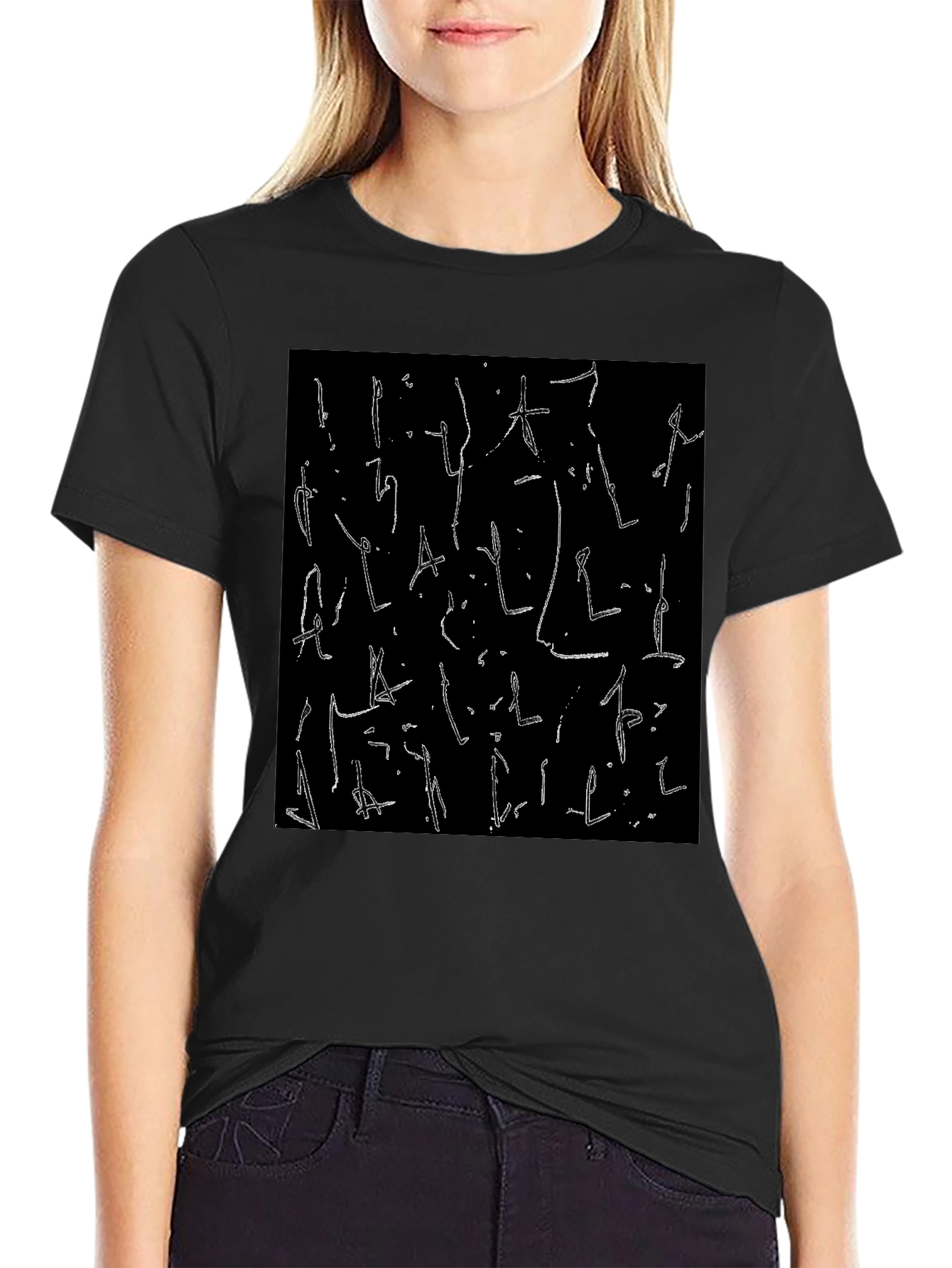 Black Abstract Graphic Print Black T-Shirt view 2