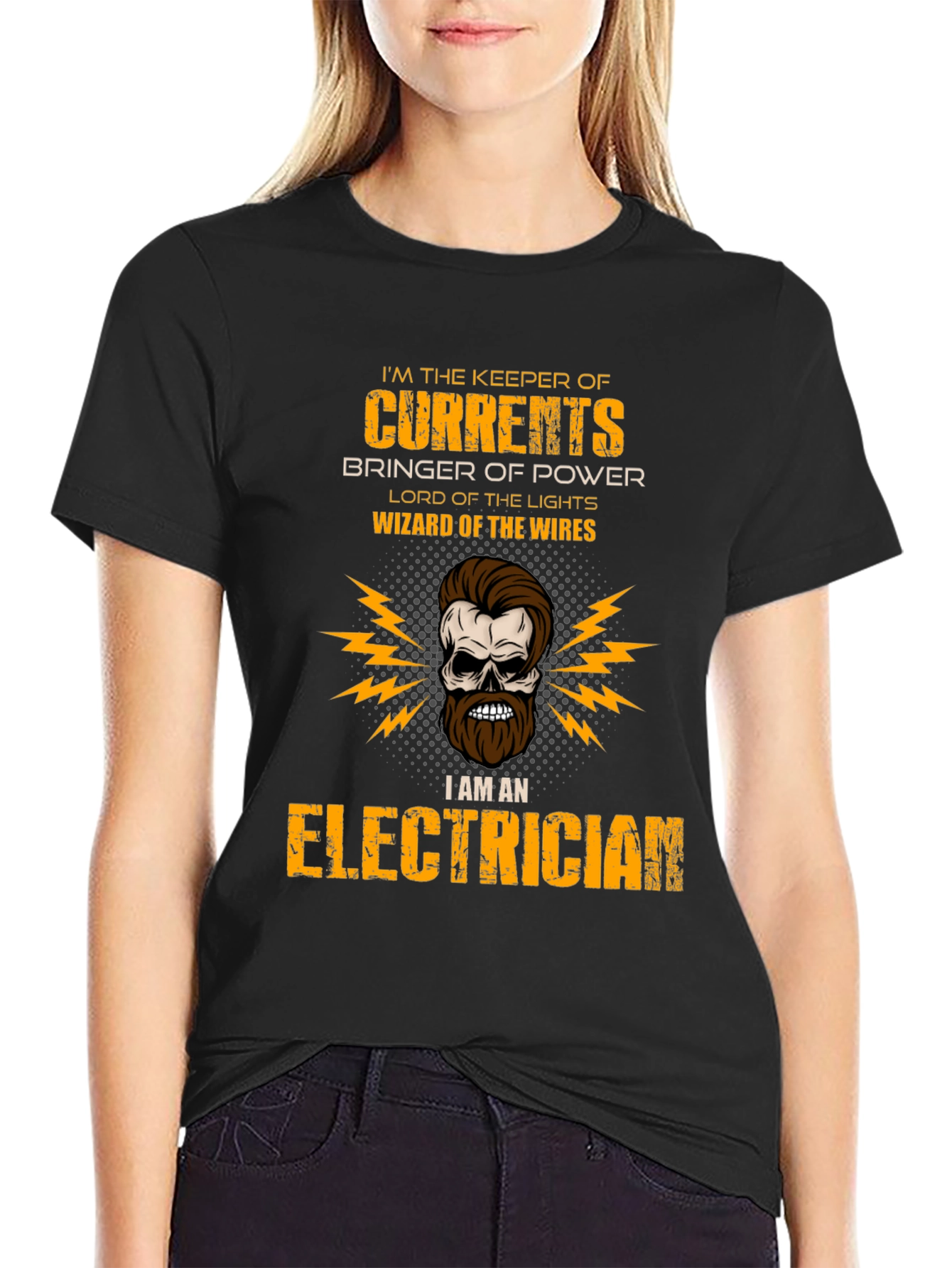 Black Electrician Skull T-Shirt - Keeper of Currents view 2