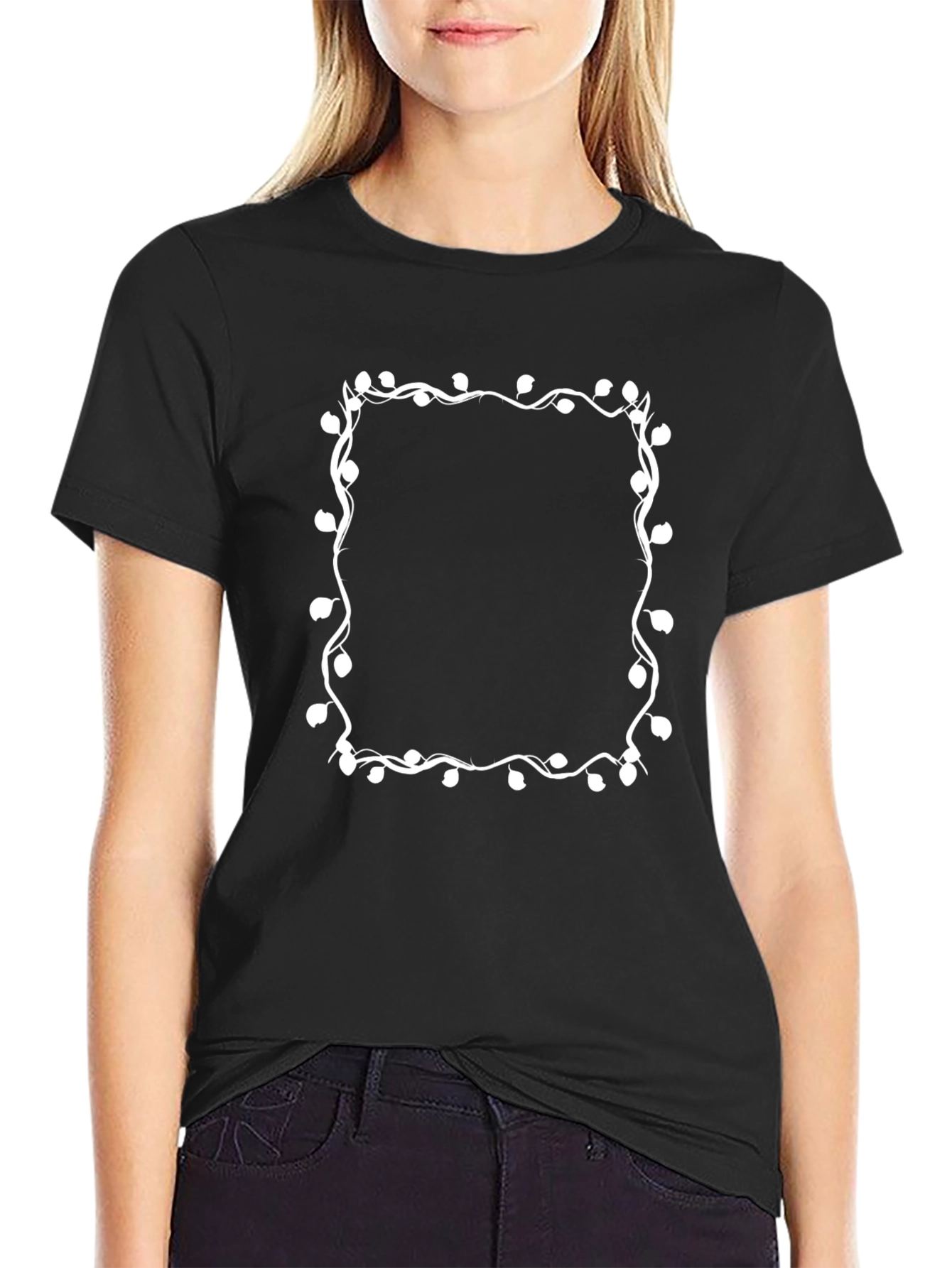 Black Tee with Decorative White Square Design - 2