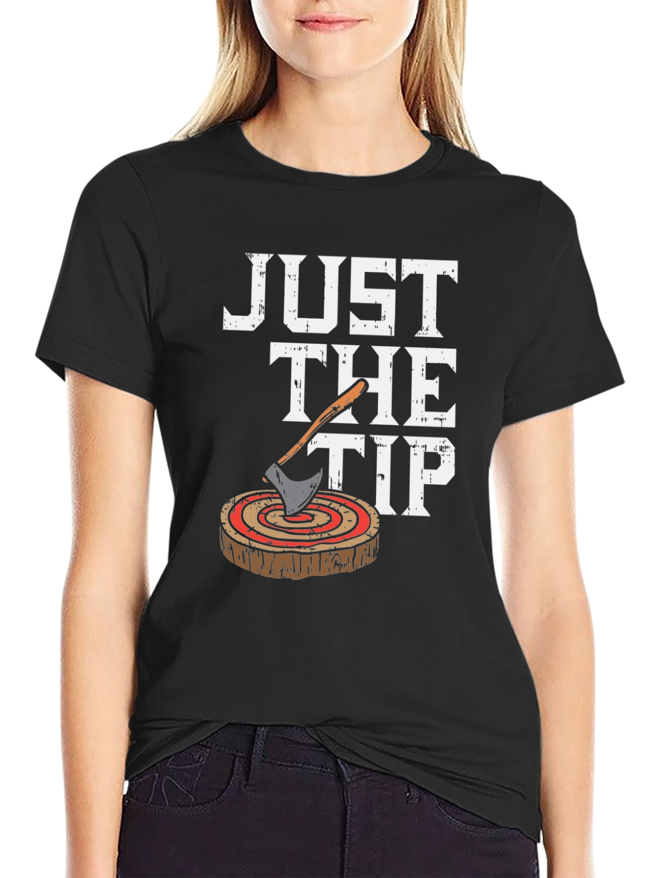 Black Just The Tip Axe Throwing Humor T-Shirt view 2