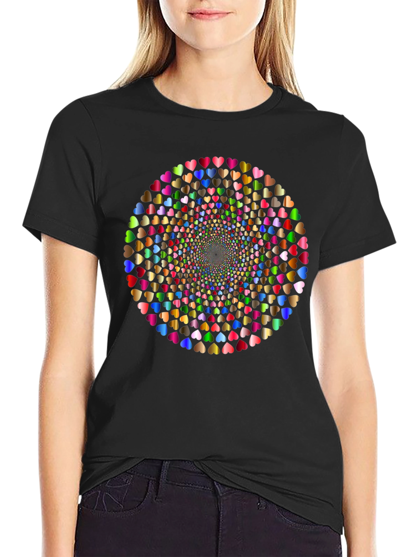 Black Heart Mandala Tee - Colorful Geometric Graphic T-Shirt view 2