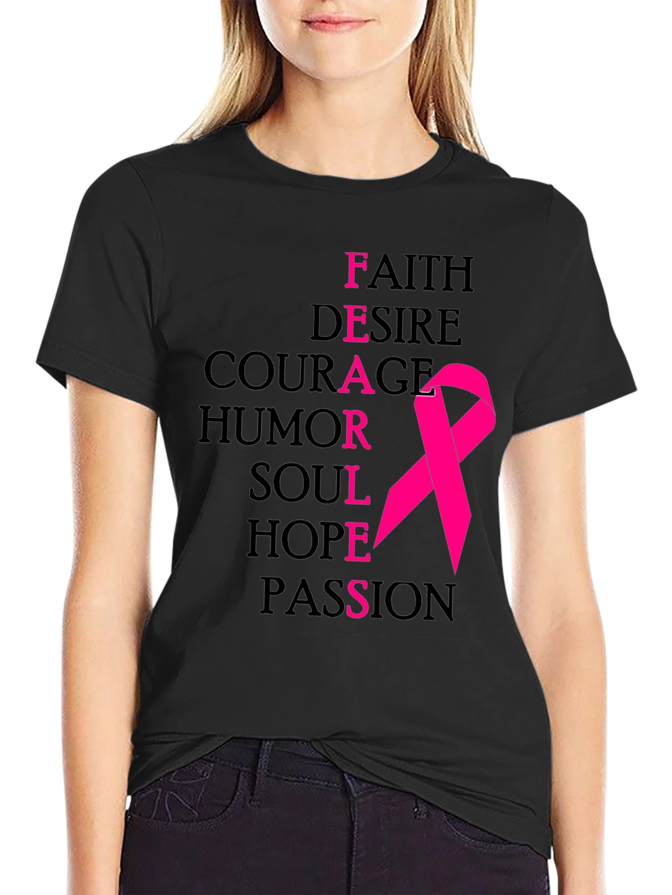 Black Fearless Breast Cancer Awareness T-Shirt view 2
